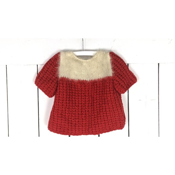 Baby girls red white holiday Christmas fuzzy mohair vintage chunky knit cardigan - Picture 4 of 5